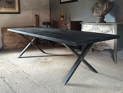 Black X-Frame Metal Dining Table